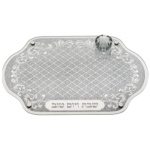 Glass Challah Tray with Saltie 45X30 cm (UK47911)