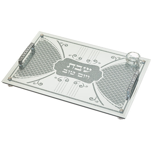 Glass Challah Tray with Legs & Handles "Stones" 45X30 cm (UK48278)
