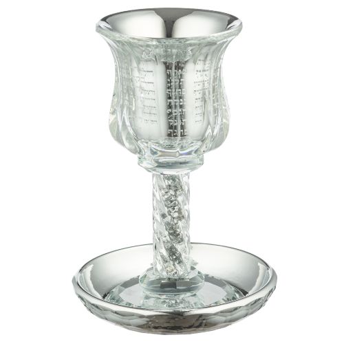 CRYSTAL KIDDUSH CUP 17 CM "THE BIBLE RIVERS" WITH STONES contain 100ml / 3.4oz