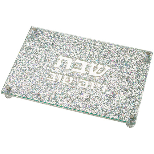 PERSPEX TRAY WITH SILVER GLITTER 38X26 CM (UK48589)