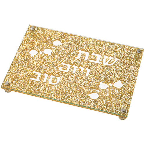 PERSPEX TRAY WITH GOLD GLITTER 38X26 CM (UK48590)