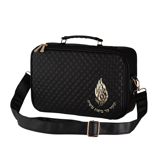 Leatherette Fabric Talit 26*23 cm with Handle- Black with Embossed Letters (UK67523)