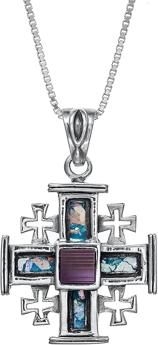 Nano Sim New Testament Silver Pendant -The Jerusalem Cross studded with Roman glass