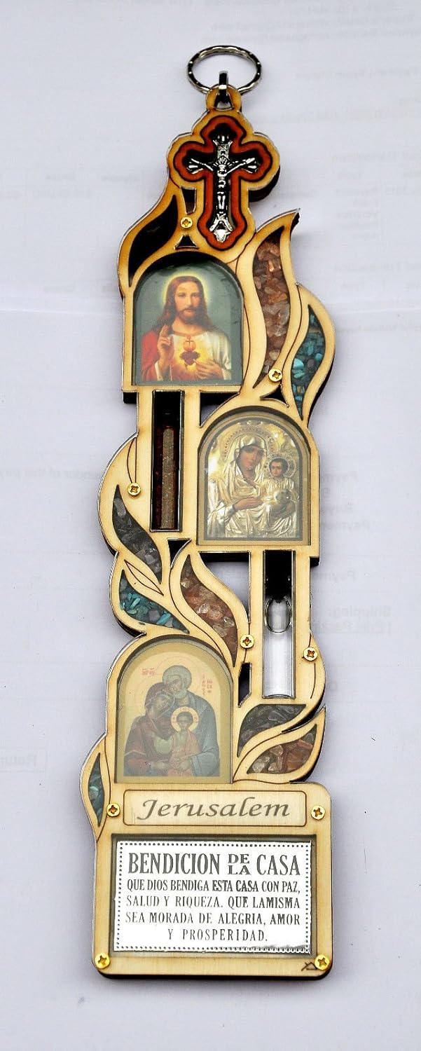 Jerusalem blessing for the house wood with clear glass and stones