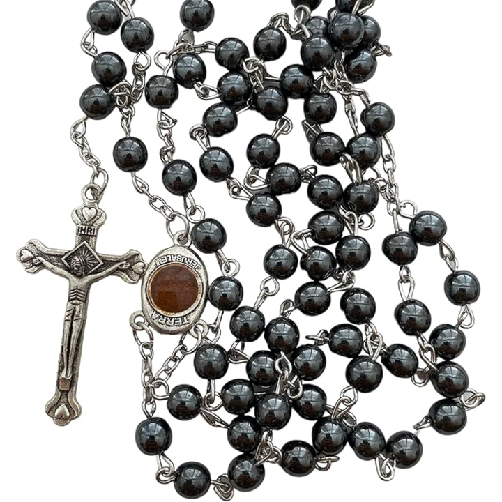 Onyx and Silver Rosary Holyland Rosary 925 Sterling Silver Prayer Beads from Jerusalem