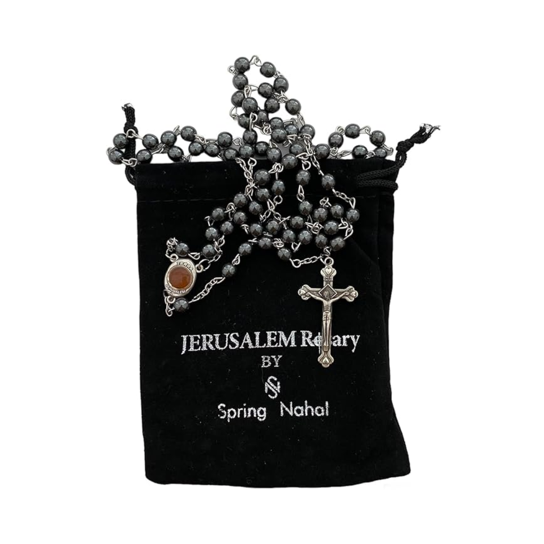 Onyx and Silver Rosary Holyland Rosary 925 Sterling Silver Prayer Beads from Jerusalem