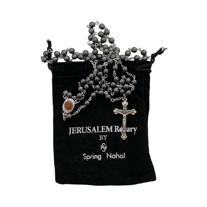 Onyx and Silver Rosary Holyland Rosary 925 Sterling Silver Prayer Beads from Jerusalem