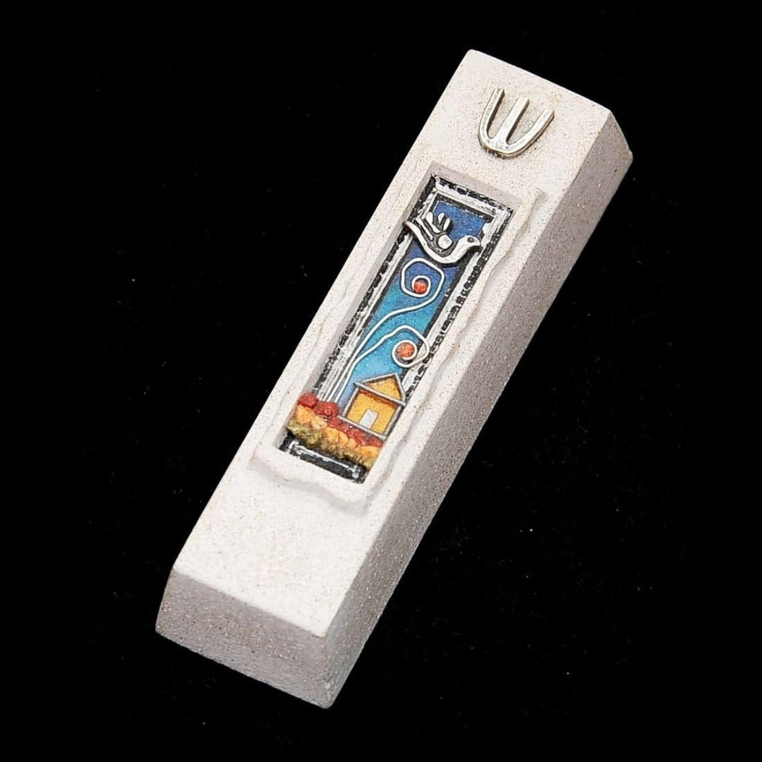 Mezuzah Case Jerusalem Cast Stone Jewish Door Mezuzah 5.4 in