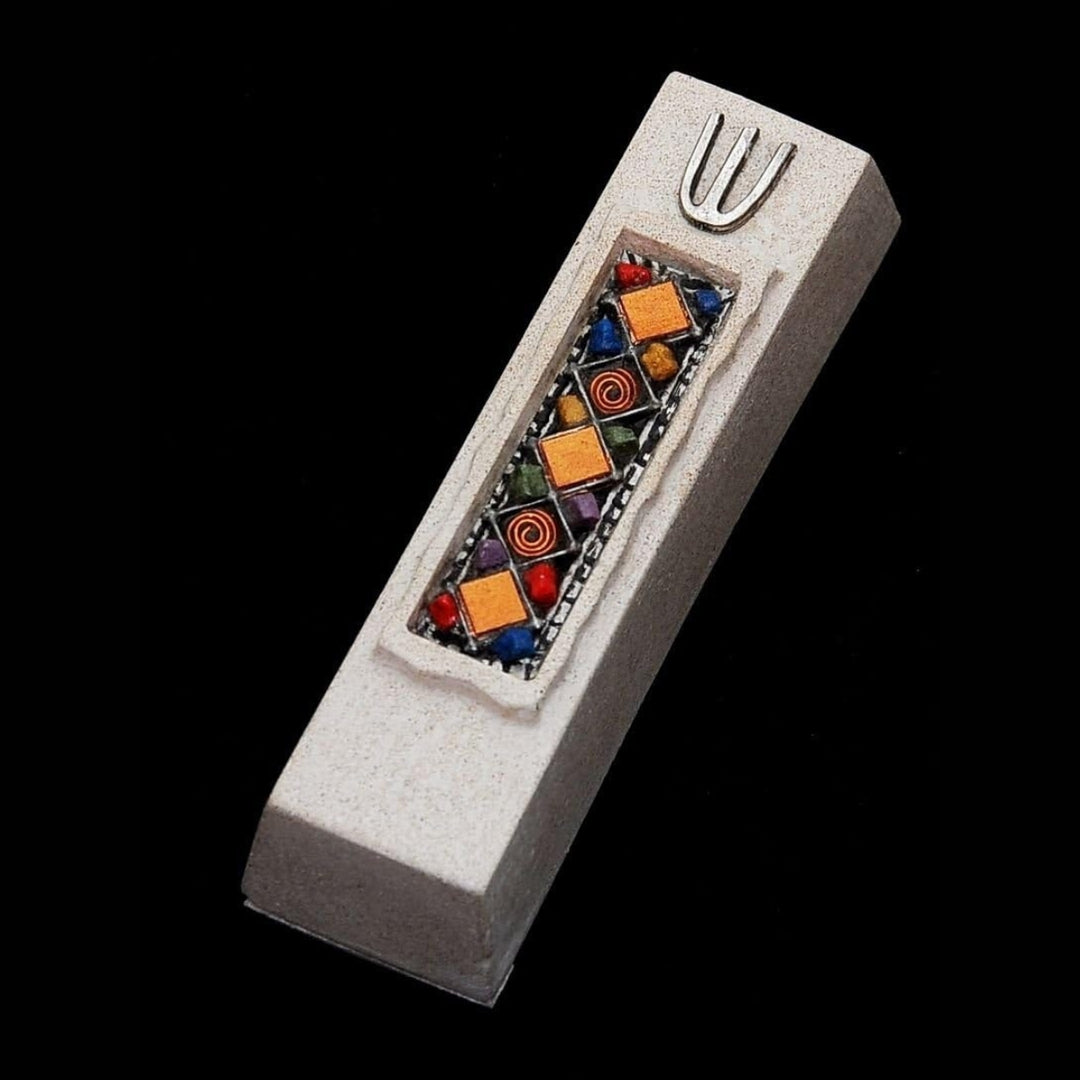Mezuzah Case Jerusalem Cast Stone Jewish Door Mezuzah 5.4 in