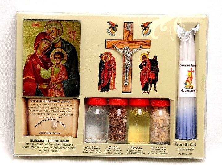 Home Blessing Kit Bottles, Cross & Candles from The Holy Land Jerusalem