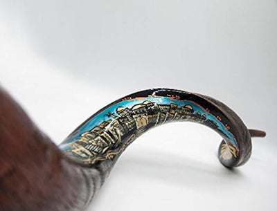 Extra Large Yemenite Shofar horn 40-42" hand painted with City of Jerusalem