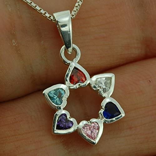 Star of David Pendant With Hearts color mix Gemstones + 925 Sterling Silver Necklace