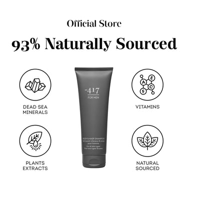 -417 Dead Sea Cosmetics Body & Hair Shampoo for Men with Shea Butter & Aloe Vera for Clean Body & Shiny Hair - Helps in Skin Rejuvenation and Hair Restore - 100% Vegan 8.4 oz