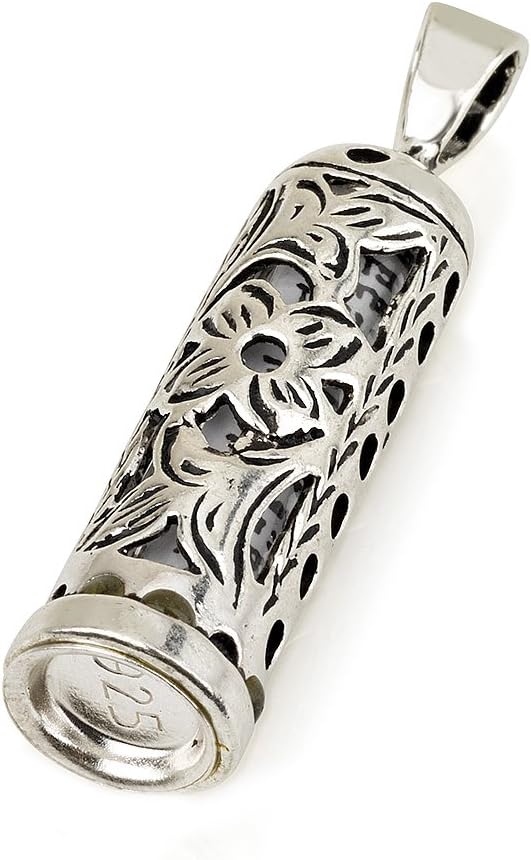 Sterling Silver Mezuzah Pendant with Greeting Card, Sterling Silver, Cubic Zirconia