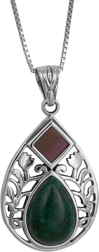 Nano Sim New Testament Silver Pendant Drop and Floral Decoration Studded with Eilat Stone
