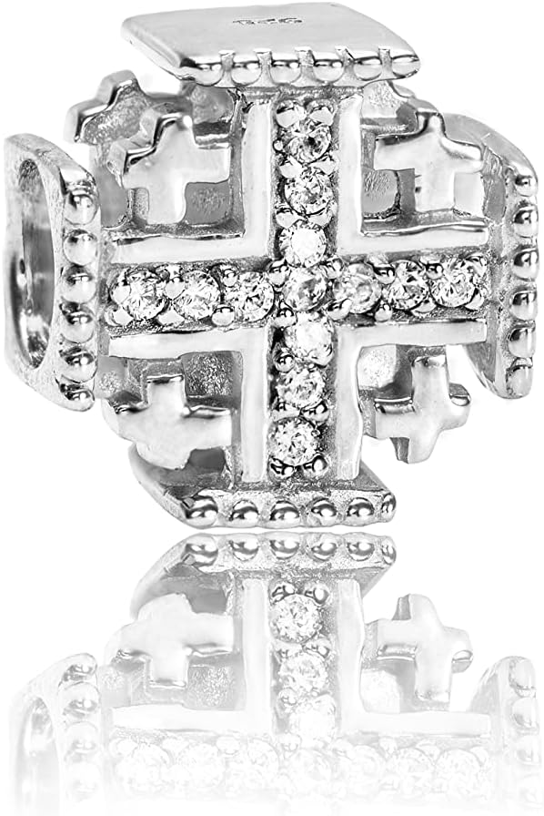 The Jerusalem Cross Bead Encrusted with Zircons, Small, Sterling Silver Gemstone, Silver Plated Zircon