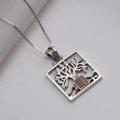 Nano Sim Old Bible Silver Pendant Tree Of Life with Square Frame