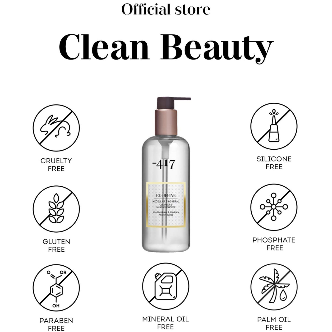 -417 Dead Sea Cosmetics Redefine Micellar & Mineral Cleanser & Make Up Remover - Powerful & Gentle Micellar Cleansing Water for All Skin Types - Perfect for Makeup Removal