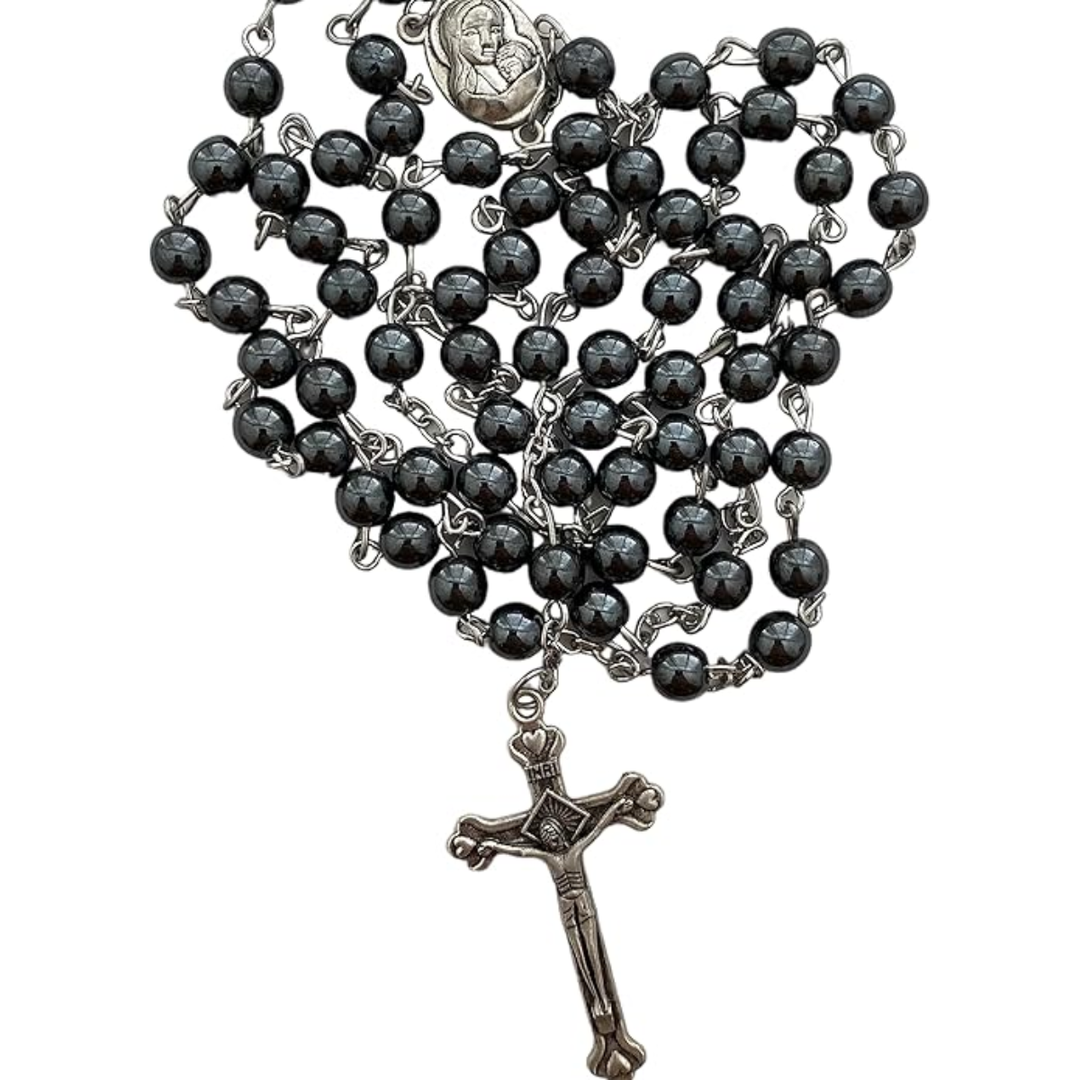 Onyx and Silver Rosary Holyland Rosary 925 Sterling Silver Prayer Beads from Jerusalem