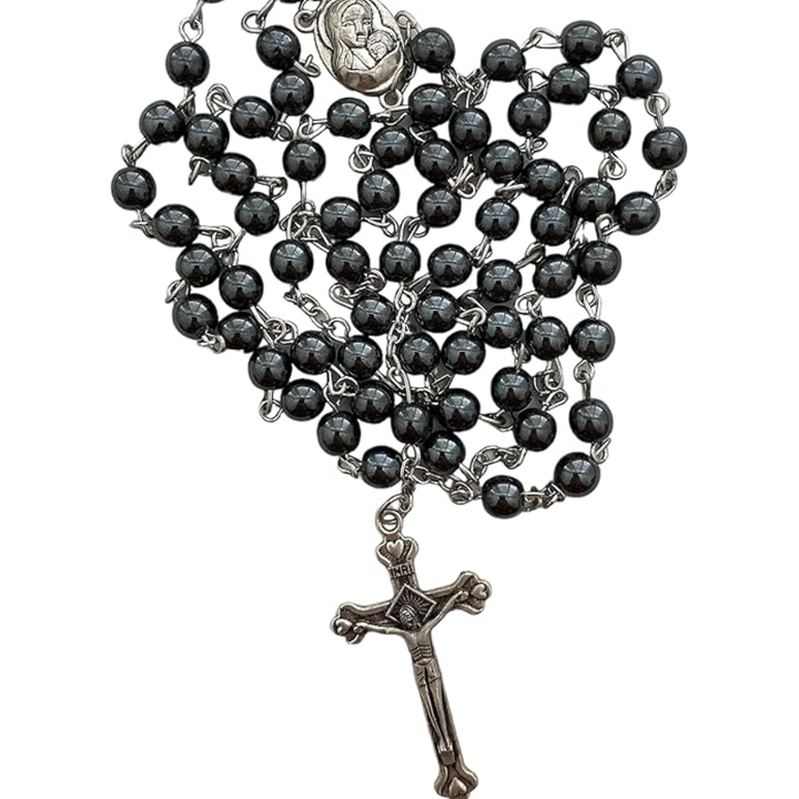 Onyx and Silver Rosary Holyland Rosary 925 Sterling Silver Prayer Beads from Jerusalem