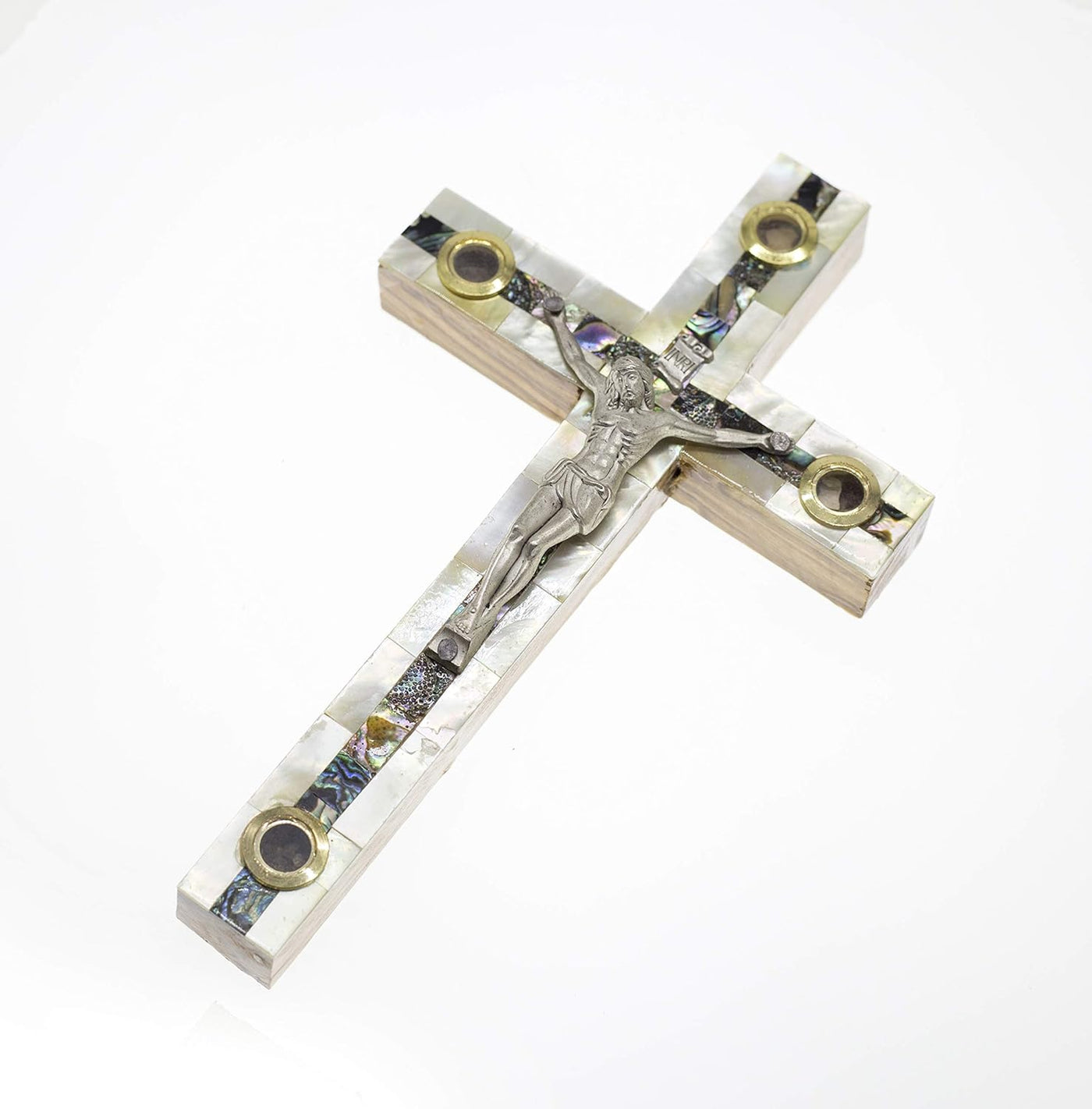 Cross Olive Wood Mother of Pearl Cross Hand Carved from Jerusalem 8''