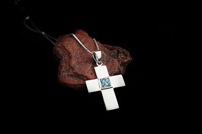 Silver Cross Pendant - Nano Sim New Testament Studded with Roman Glass