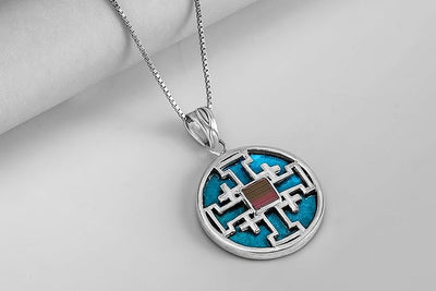 Nano Sim New Testament Round Silver Pendant The Jerusalem Cross Studded with Roman Glass