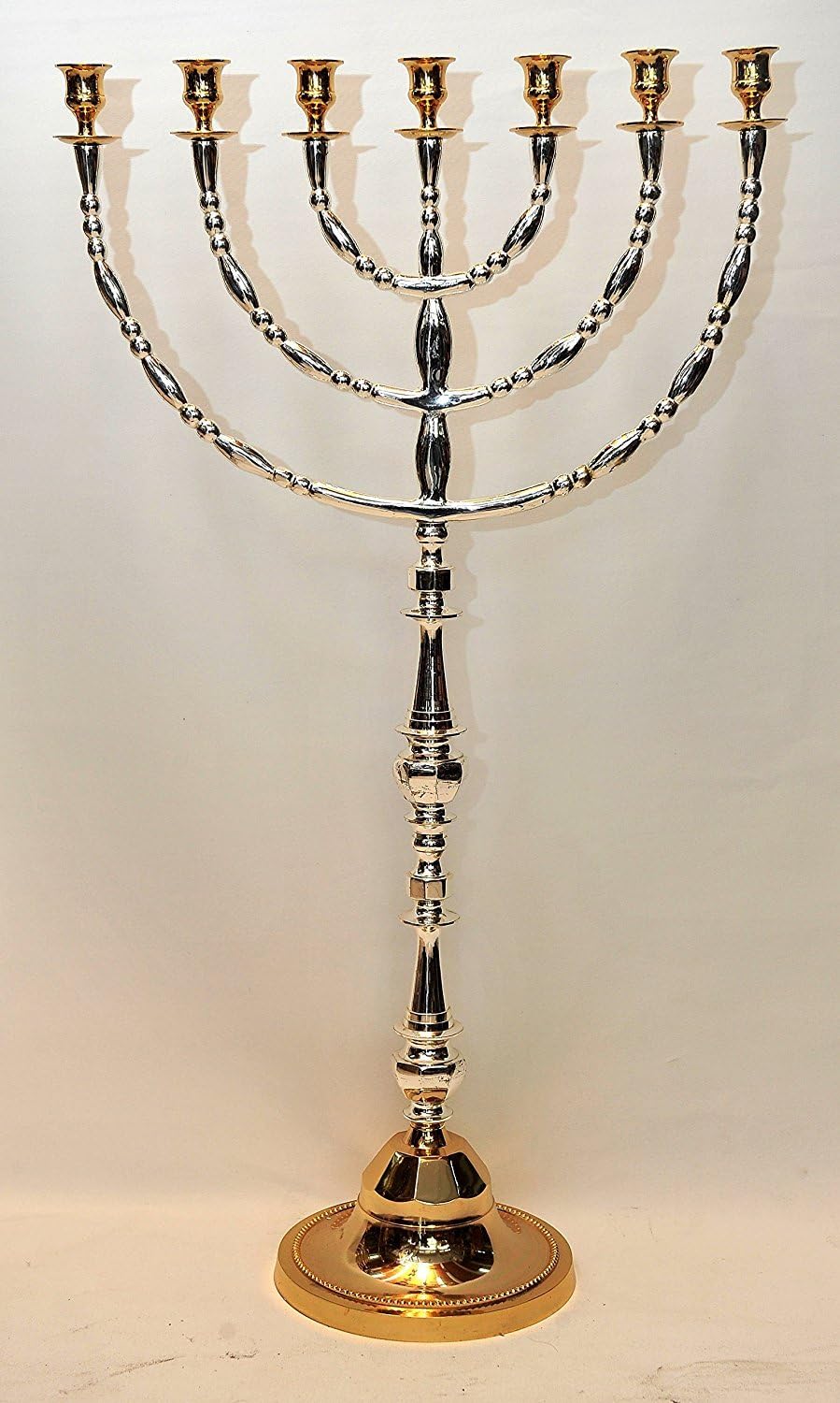 Huge Menorah Gold & Silver Plated from Holy Land Jerusalem H/86 x W/48 cm