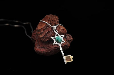 Nano Sim Old Bible Silver Pendant Decorated with 9K Gold and Eilat Stone