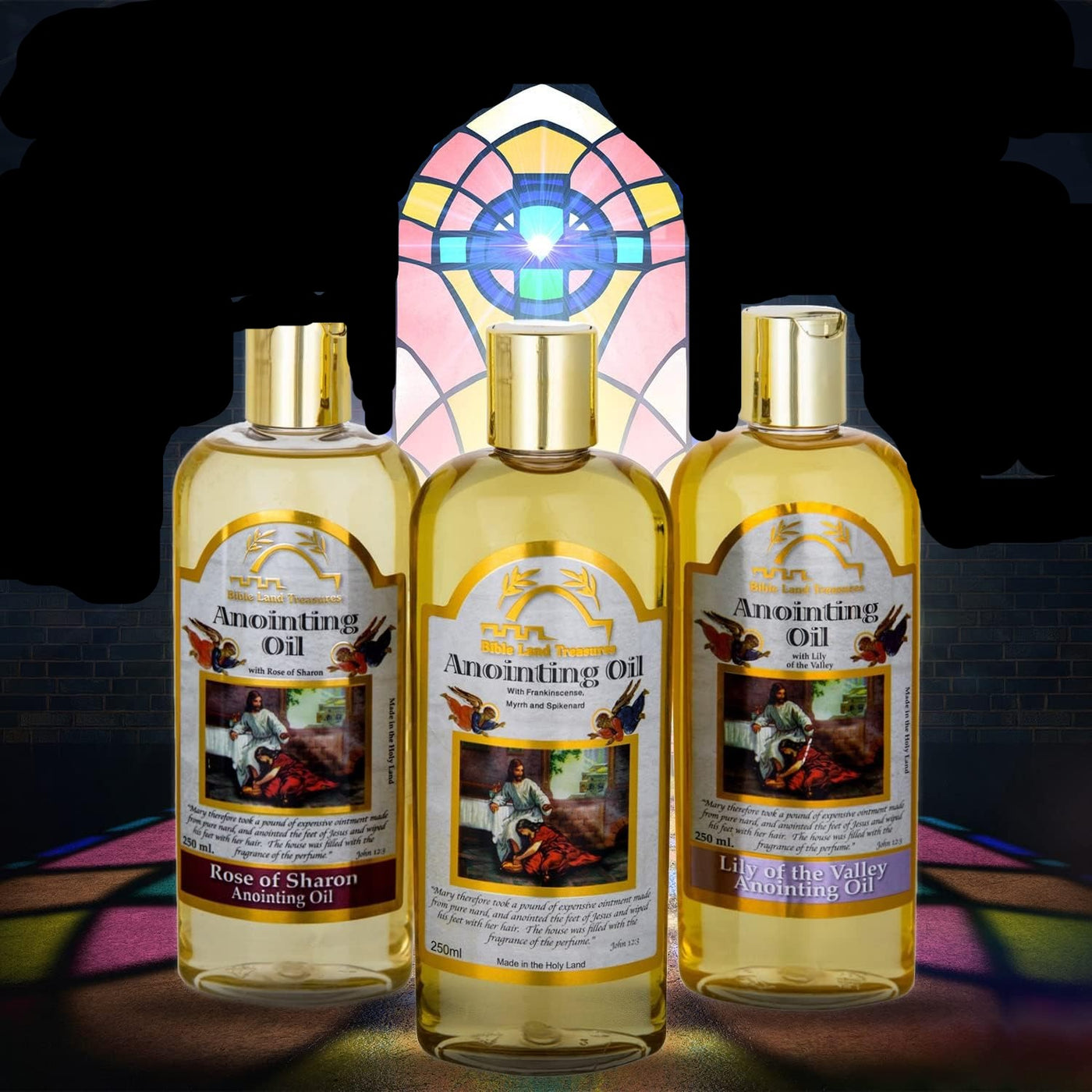 3 Bottle Set of  Anointing Oils, with Lily of Valleys, Rose of Sharon, Frankincense, Myrrh, and Spikenard,