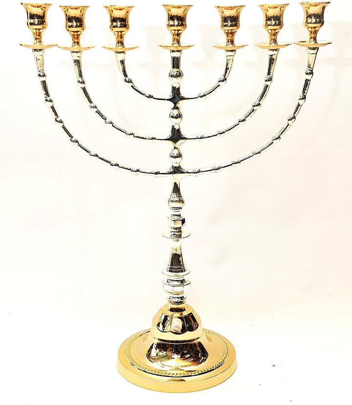 Large menorah Gold & Silver Gold Plated of Holy Land Jerusalem 48 x 38 cm