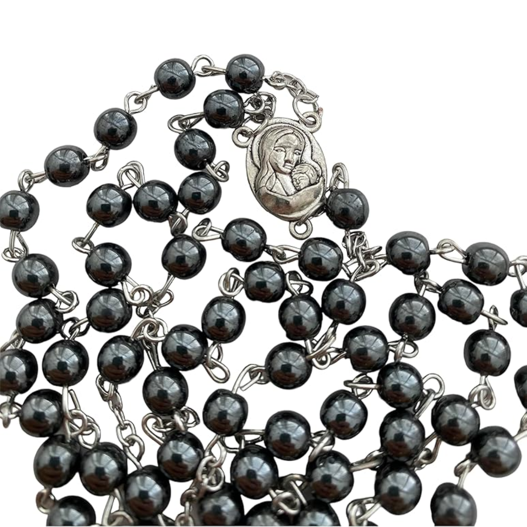 Onyx and Silver Rosary Holyland Rosary 925 Sterling Silver Prayer Beads from Jerusalem