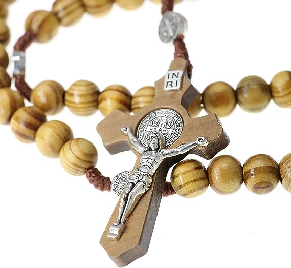 Spring Nahal Set 6 in 1 Olive Wood Cross Set with 4 Bottles - Anointing Blessed Oil, Jordan River Water, Holy Bethlehem Earth, Blessed Frankincense From Hoyland Wooden Rosary Beads