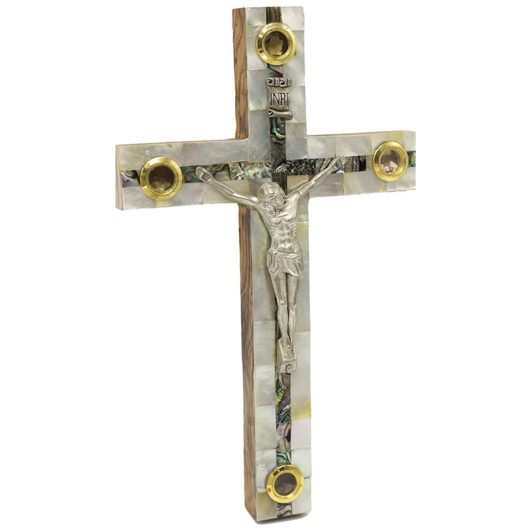 Olive Wood Mother of Pearl Wall Cross Hand Carved from Jerusalem