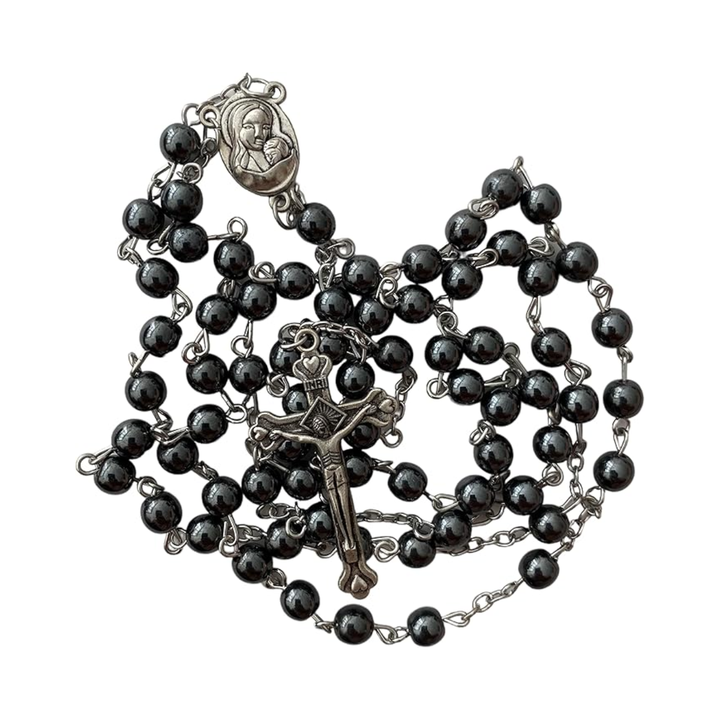 Onyx and Silver Rosary Holyland Rosary 925 Sterling Silver Prayer Beads from Jerusalem