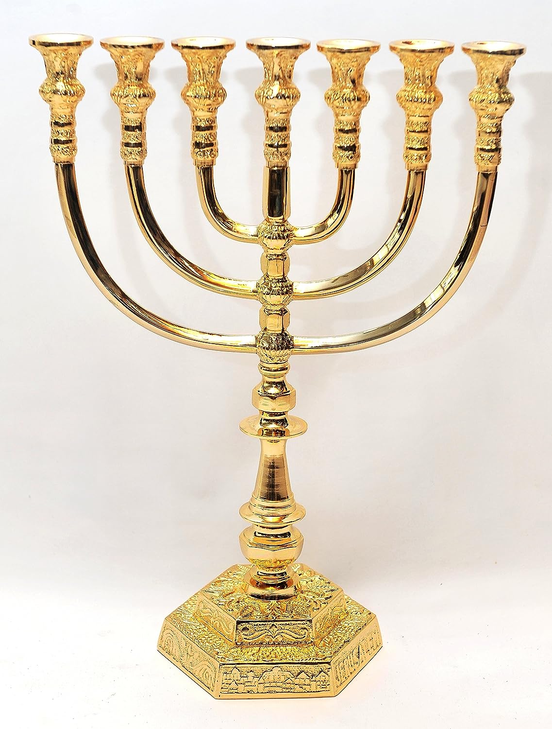Large Authentic Menorah Gold Plated Candle Holder from Jerusalem 14.2″ / 36cm