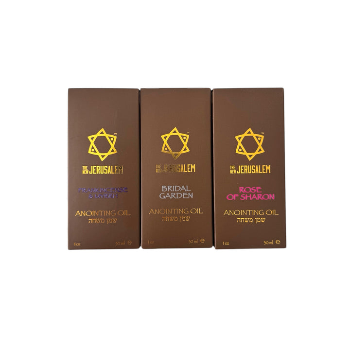 Holy Land Anointing Oil Set – Frankincense & Myrrh, Rose of Sharon, Bridal Garden – Handmade in Jerusalem with Natural Ingredients (30ml / 1 fl oz Each)