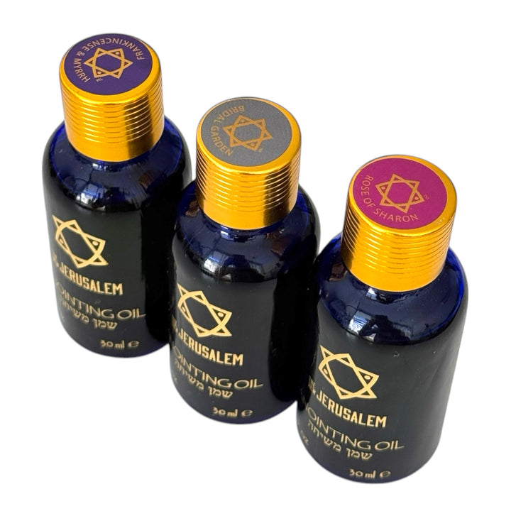 Holy Land Anointing Oil Set – Frankincense & Myrrh, Rose of Sharon, Bridal Garden – Handmade in Jerusalem with Natural Ingredients (30ml / 1 fl oz Each)