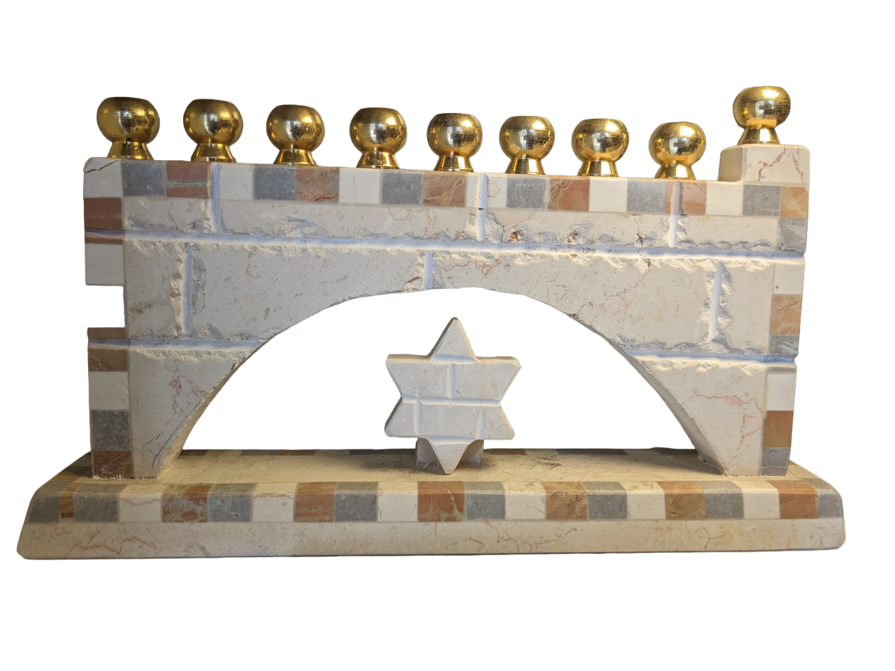 Jerusalem Stone Hanukkah Menorah with Arch and Star of David