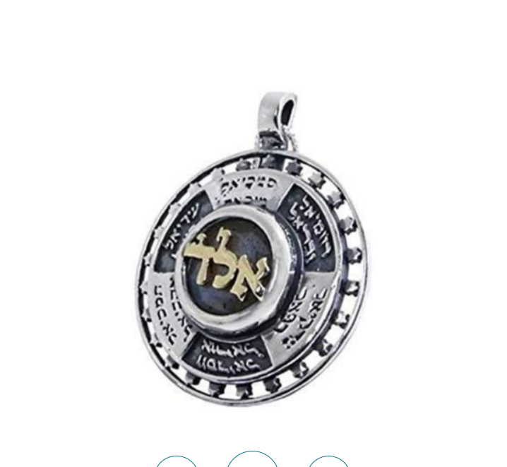 Sterling Silver pendant with names of the twelve angels inlaid with a central Onyx stone and the combination of ELD in gold