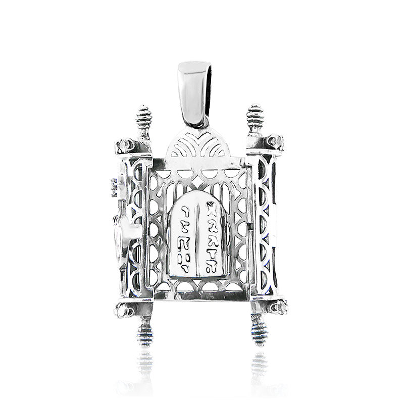 Torah scroll necklace Ten Commandments. handmade work inlaid with colorful crystals