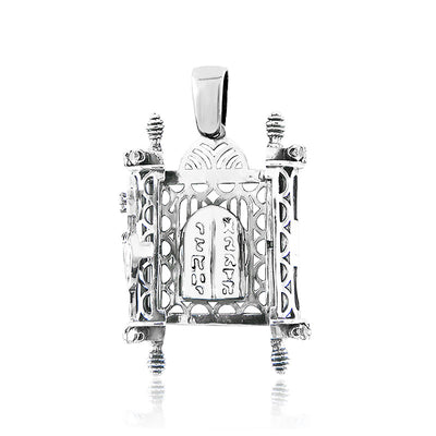 Torah scroll necklace Ten Commandments. handmade work inlaid with colorful crystals