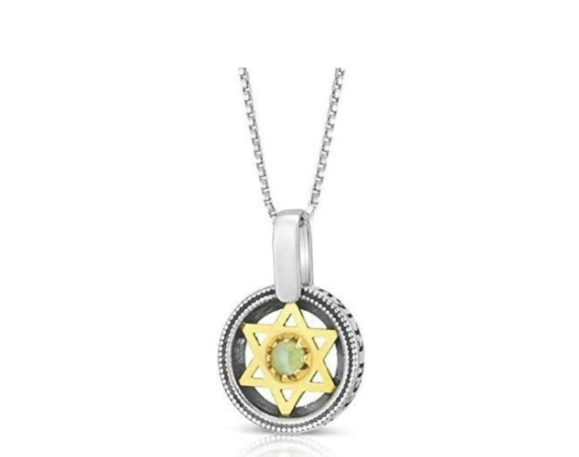 925 silver pendant in combination with a central gold Star of David set with a cat's eye stone/chrysoberyl with the blessing "Ana Bachach" around