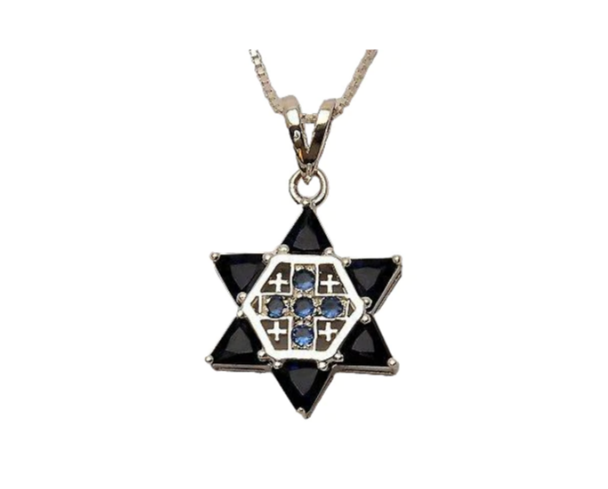 Jerusalem cross Silver 925 Pendant With Magen David with Colored Stones