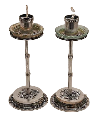 Antique Roman Glass Candlesticks Sterling Silver 925