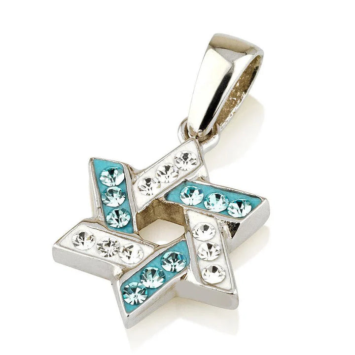 Star of David Pendant Multi Colors Gemstones + Sterling Silver Necklace