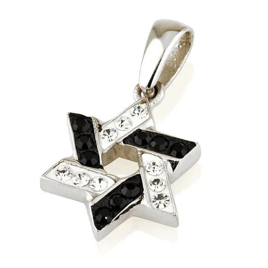 Star of David Pendant Multi Colors Gemstones + Sterling Silver Necklace