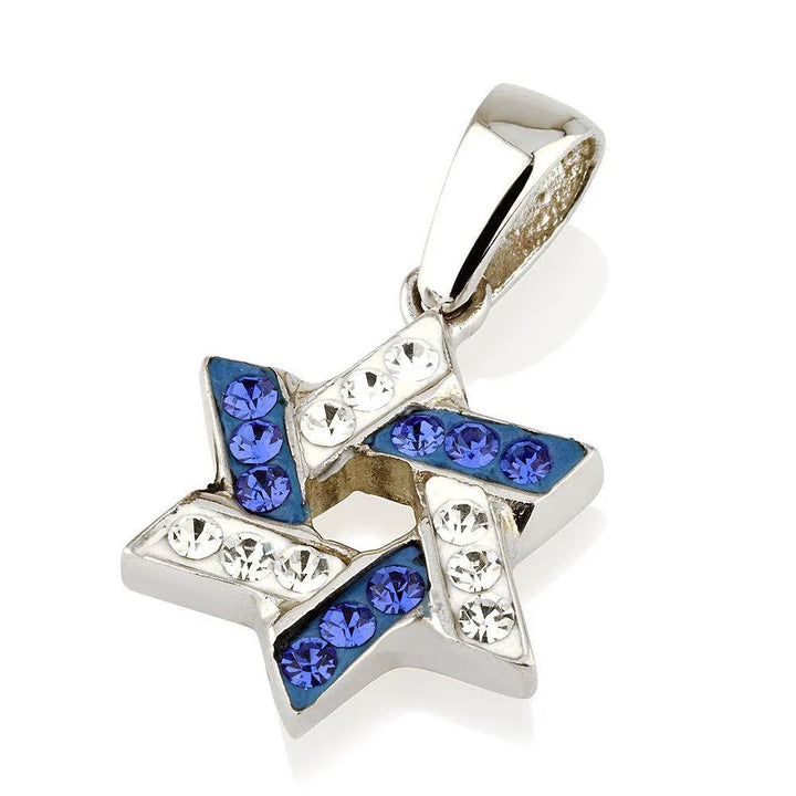Star of David Pendant Multi Colors Gemstones + Sterling Silver Necklace