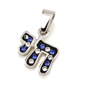 Hay Pendant with Gemstones - Blue & White, Pink & White, Mixed Colors, Black in Sterling Silver with Chain