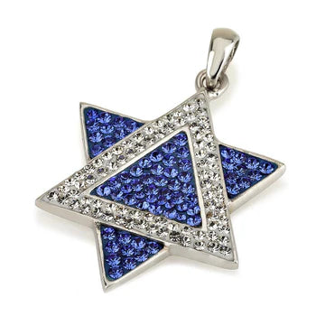 Star of David Pendant with Gemstones - Multi-Color, Black & White, Azure & White, Blue & White in Sterling Silver Necklace